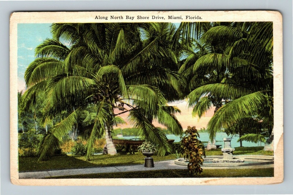 Miami FL-Florida, Along North Bay Shore Drive Vintage Souvenir Postcard