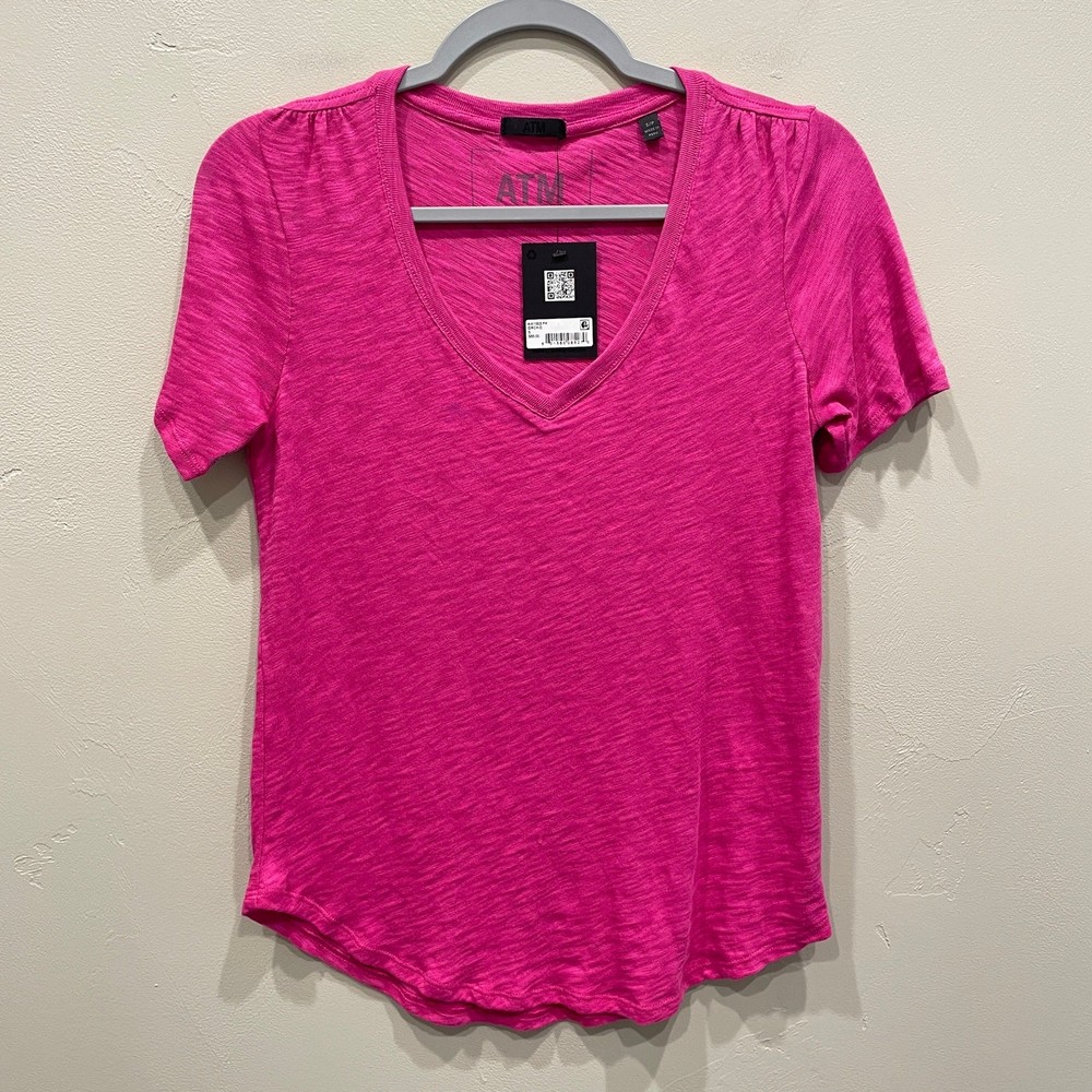 NWT ATM Anthony Thomas Melillo Short Sleeve V-Neck Tee Orchid Pink - Size: Small