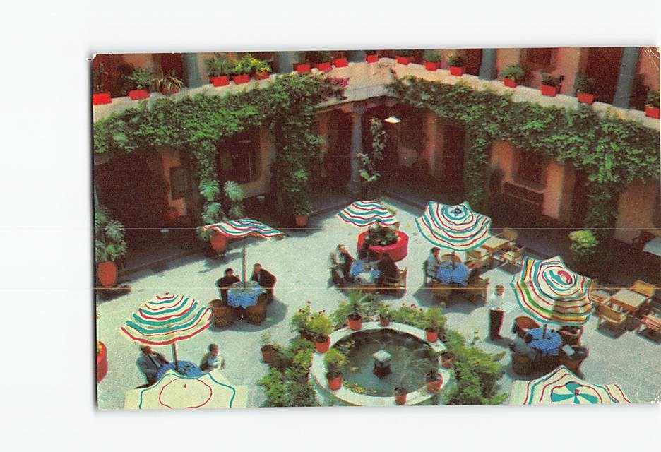 Postcard Hotel Cortés Mexico City DF Vintage Patio Courtyard Fountain View