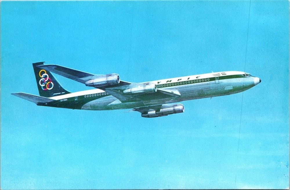 Olympic Airways Boeing 707-320 Super Fan Jet Plane Aviation Postcard Greece