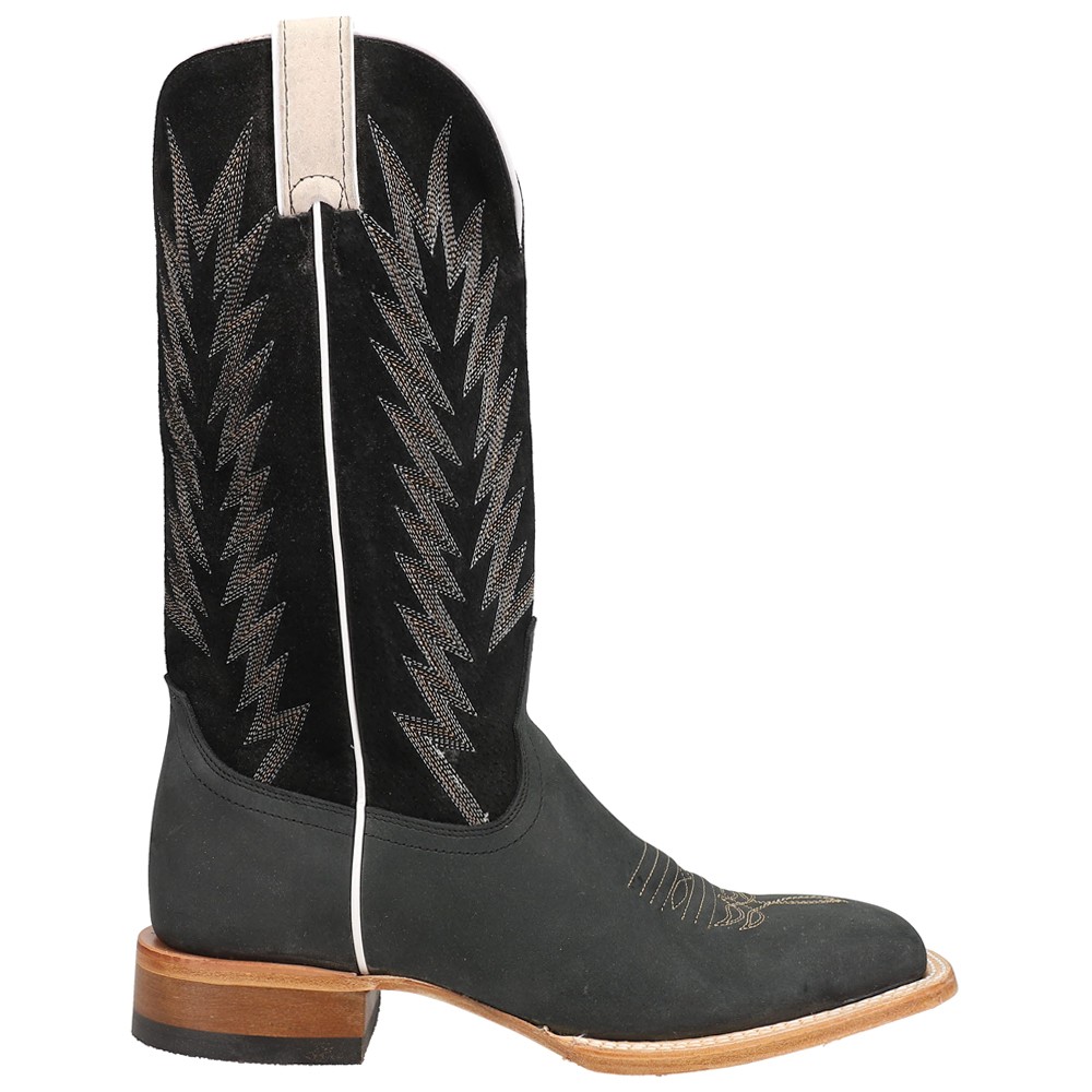 Justin Boots Mens Black Embroidered Wide Square Toe Cowboy Casual Boots