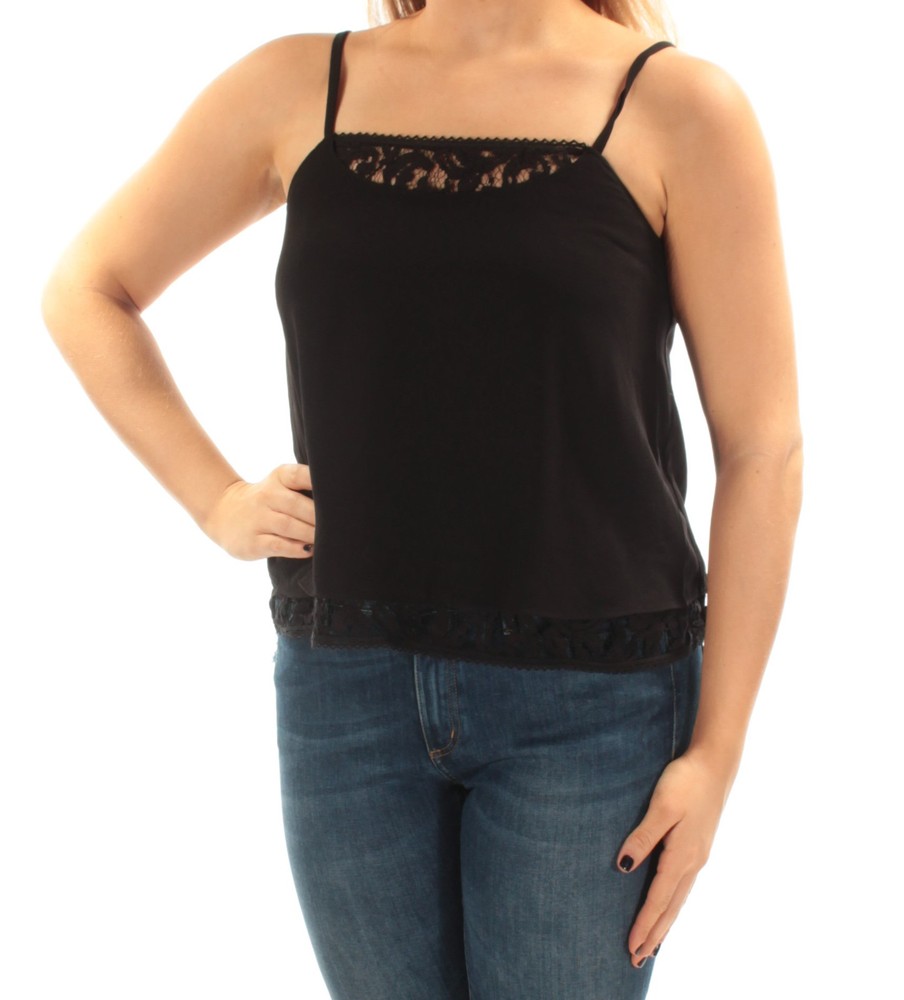 Rachel Roy Womens Black Lace Square Neck Spaghetti Strap Top Size Small