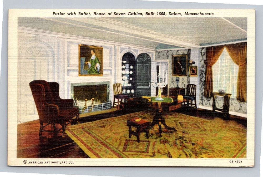 Vintage House of Seven Gables Parlor Postcard Salem Massachusetts