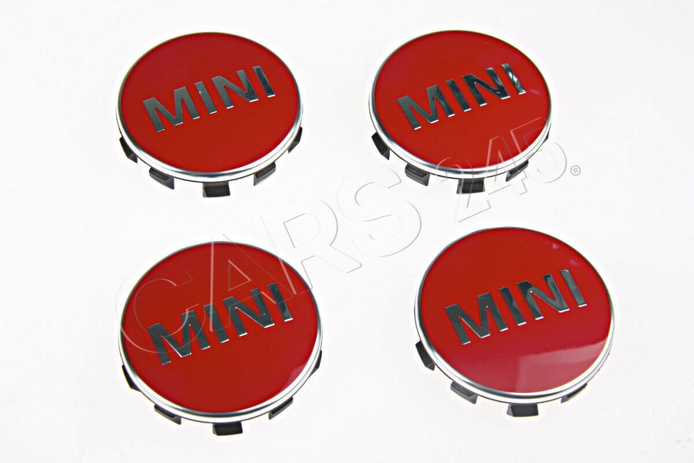 Genuine MINI Cooper 52mm Chili Red Wheel Center Cap Set 4 Pcs