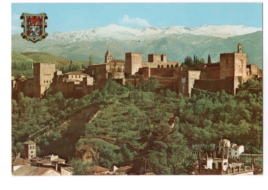 Alhambra & Sierra Nevada Granada Spain Vintage Palace Fortress Postcard UNPOSTED