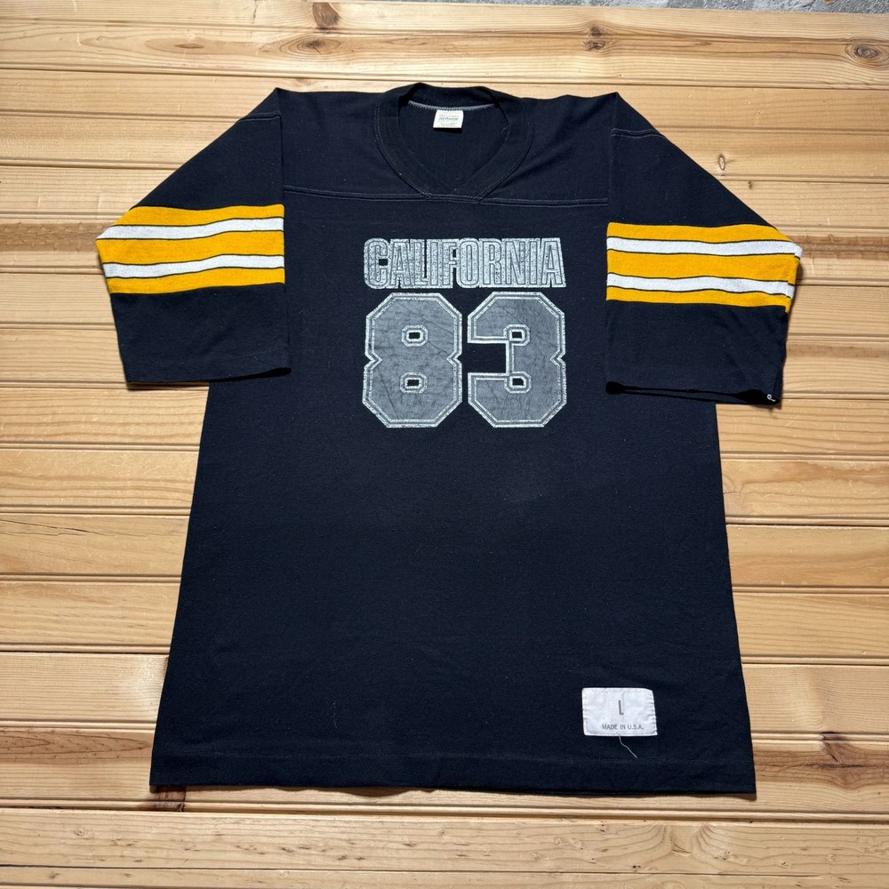 Vintage 80s California #83 V-Neck Football Jersey Shirt USA Made - Size Large