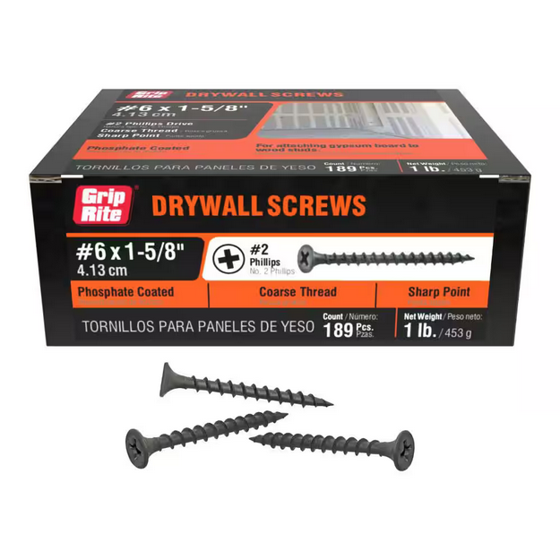 #6 Phillips bugle head drywall screws 1 lb coarse thread 1-5/8 inch