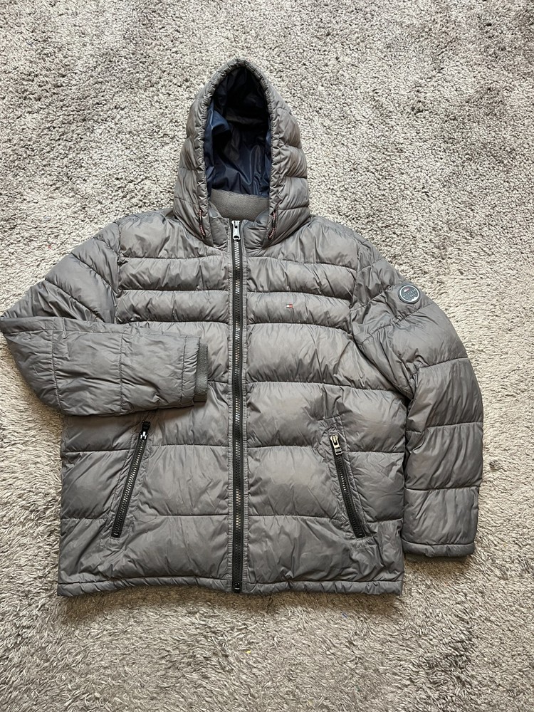 Tommy Hilfiger Mens 2XL Gray Quilted Puffer Hooded Jacket for Outdoors