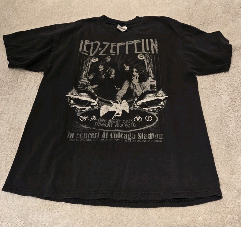 Y2k Led Zeppelin Concert At Chicago Stadium Rock Band Black T-Shirt Sz Large