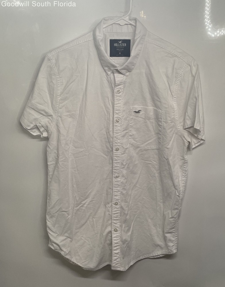 Hollister Mens White Short Sleeve Stretch Epic Flex Button-Up Shirt Size Medium