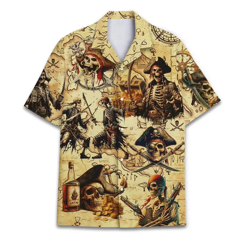 Retro Pirate Skull Hawaii Shirt Men's Aloha