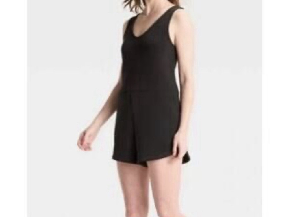 a New Day Women's Sandwash Mini Romper - Black M NWT Athleisure Comfy Cozy Relax