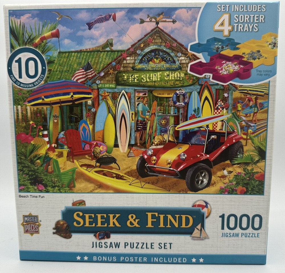 Masterpieces Seek & Find - Beach Time Fun 1000 Piece Jigsaw Puzzle Set
