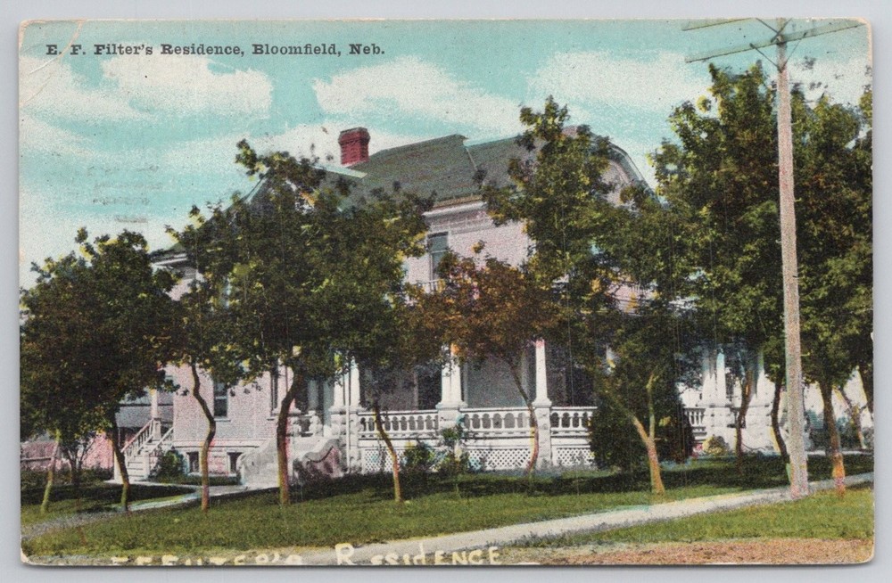 1912 E. F. Filter's Residence Bloomfield, Nebraska Posted Postcard