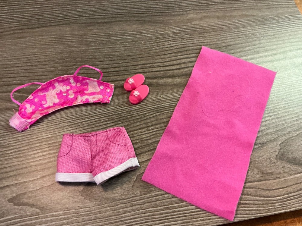 Mattel  Barbie Doll Clothes 2 Piece Swimsuit Bikini Shoes Towel Set Lot # 18