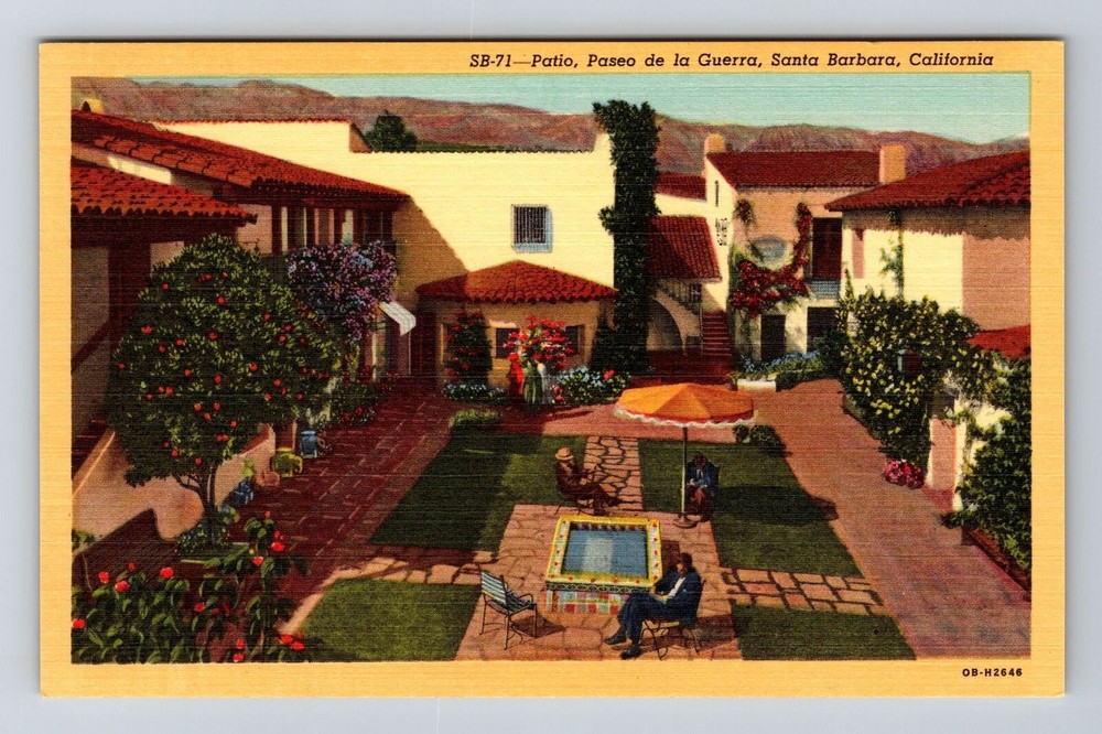 Santa Barbara CA-California, Paseo de la Guerra Patio, Shops, Vintage Postcard