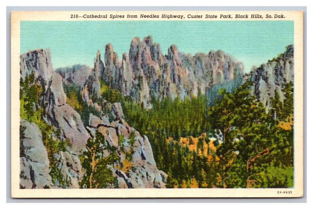 Black Hills SD South Dakota Custer State Park 216 Needles Highway Linen Postcard