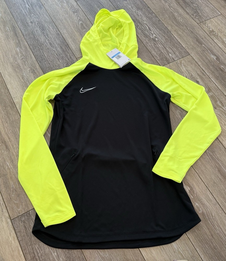 Nike Dri-FIT Academy Pro Po Soccer Hoodie Women's M Black Volt Yellow DH9248