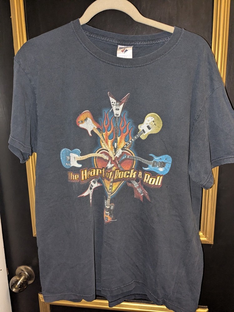 Vintage Heart of Rock and Roll Jerzees T-shirt Men's Size Large Black