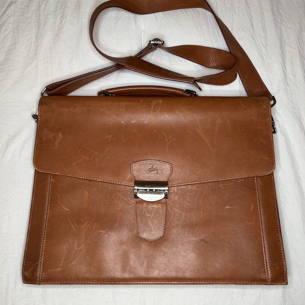 Velez Caramel Brown Mens Leather Briefcase Messenger Laptop Bag