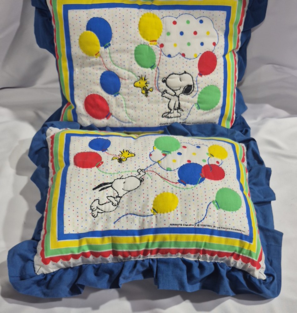 Rare Vtg Lot Of 2 Peanuts Pillow Snoopy And Woodstock Balloon Bright Colors Baby