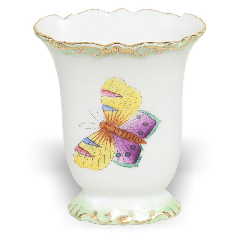 Herend Mini Porcelain Vase Queen Victoria Pattern Butterfly Motif Hand Painted