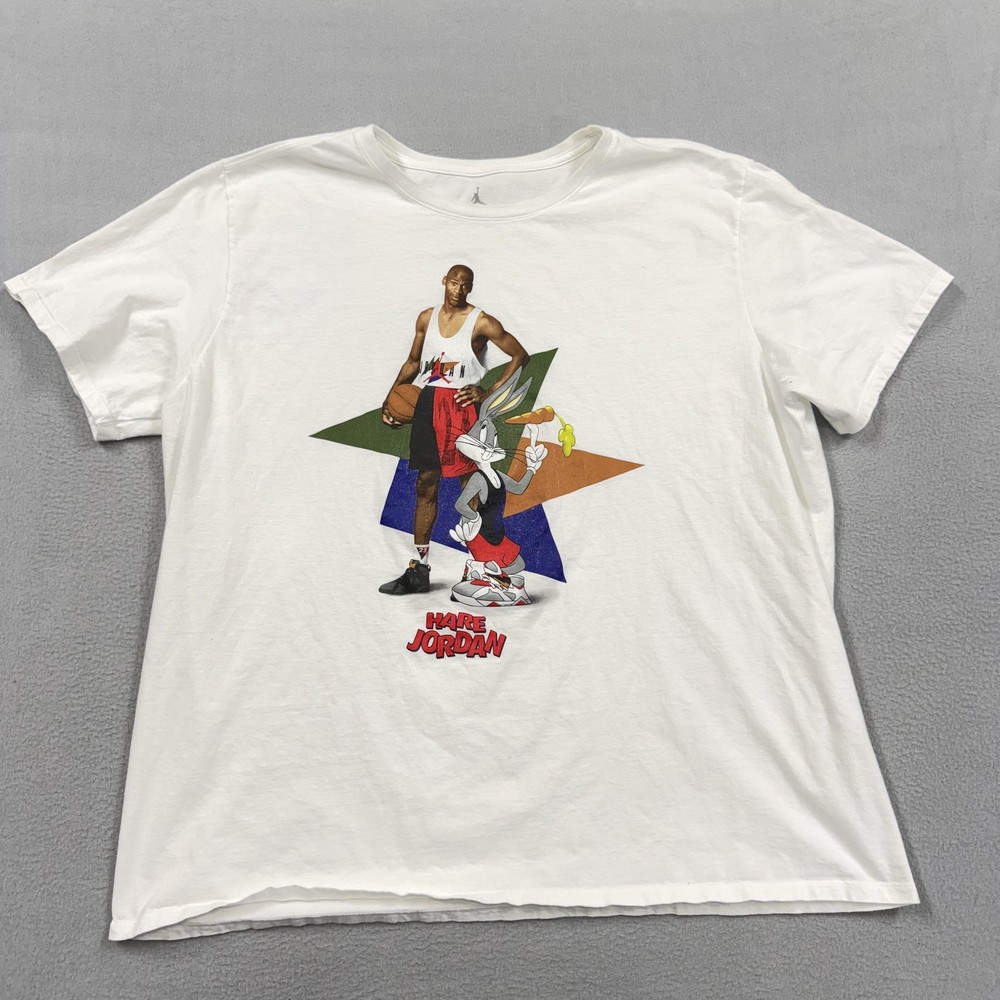 Jordan Shirt Mens 3XL White Hare Jordan Bugs Bunny Graphic Tee Looney Tunes