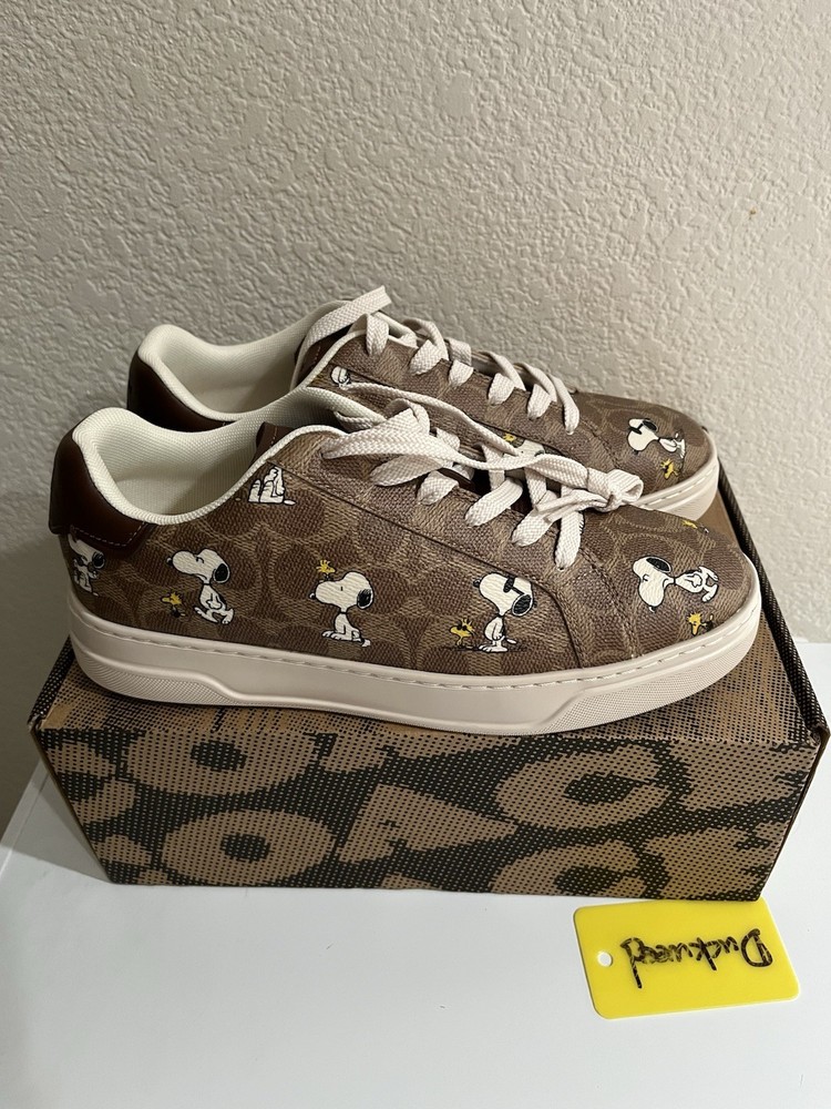 NEW Limited Coach X Peanuts Men's CBZ76 Sneaker Signature Canvas Shoes Tan 11D