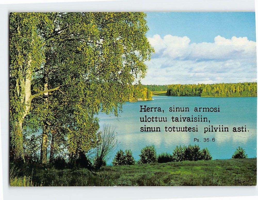 Postcard Greeting Card with Bible Verse and Lake Landscape Scenery Finland