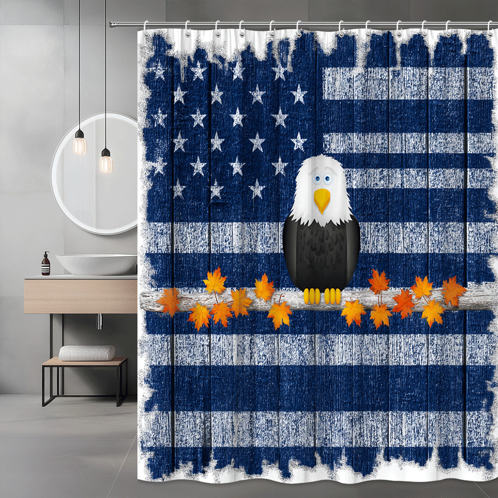 American Flag Eagle Shower Curtain with Fall Leaves Graphic