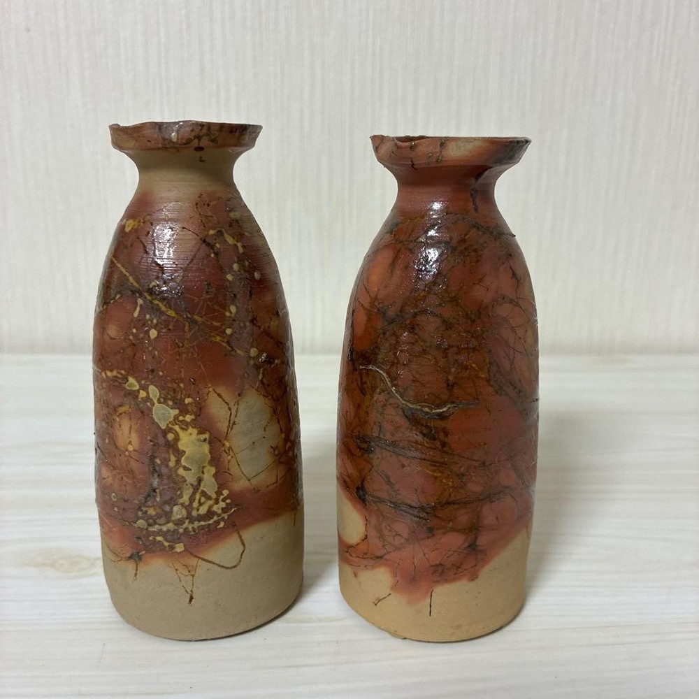 Bizen Ware Sake Bottles Set of 2 Handmade Lightweight 13.3cm