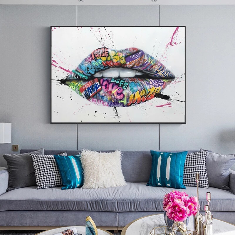Lip Posters And Prints On Wall Mouth Graffiti Art Canvas Painting For Home Decor