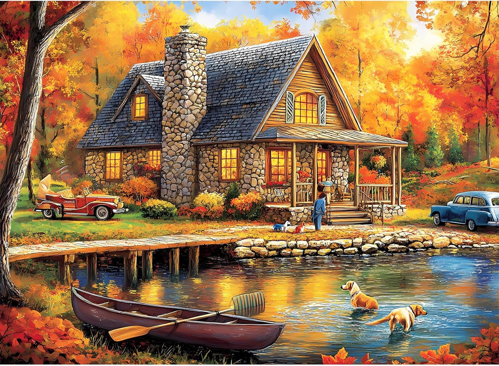 300 Piece Puzzles for Adult Jigsaw Puzzles Yellow Forest Boat Puzzle 300 Pieces