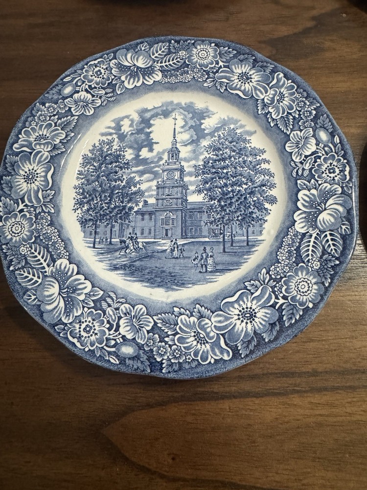 6-Staffordshire Ironstone Liberty Blue Independence Hall Dinner Plates