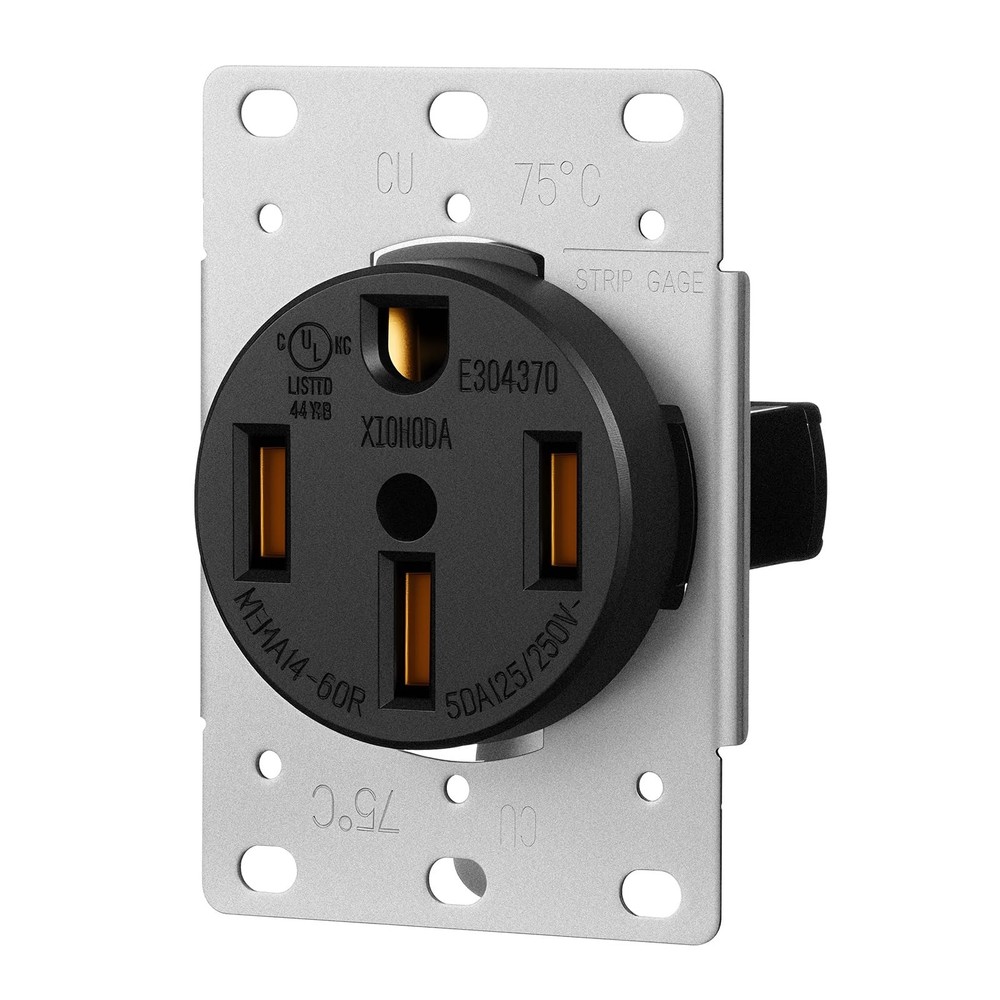 NEMA 14-50R RV Outlet, Industrial Grade 50A 125/250V 3-Pole 4-Wire Grounding,...