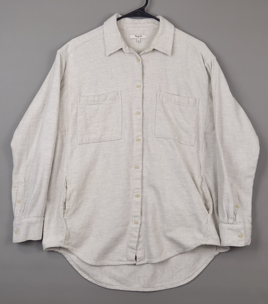 Madewell Womens L Shirt Button Up White Oversized Pockets Flannel Shacket