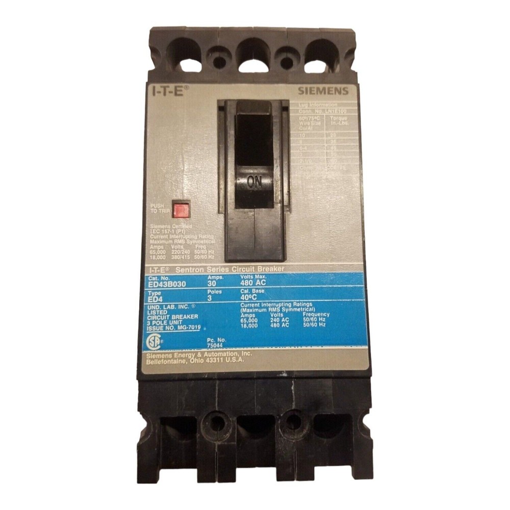 Siemens ED43B030 Circuit Breaker 30A 3P 480V 3PH ED4 3 pole 30 Amp Used