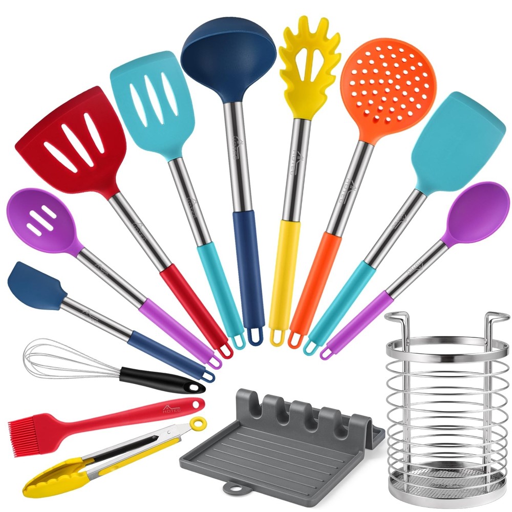 HOTEC Heat Resistant Silicone Kitchen Utensils, Cooking Utensil Set, Spatula ...