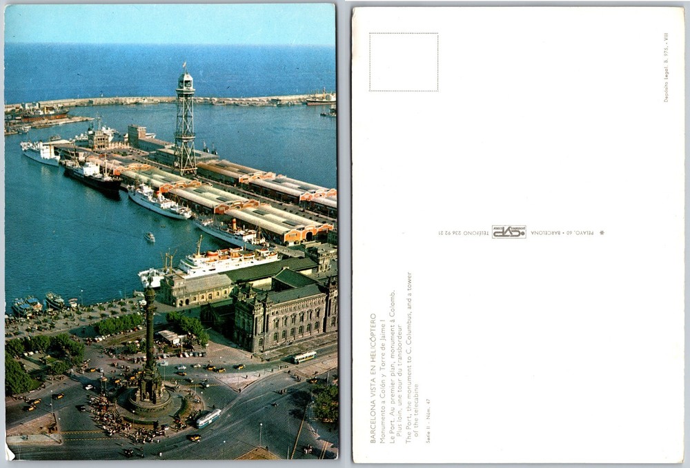 Continental Port and Columbus Monument Barcelona Postcard