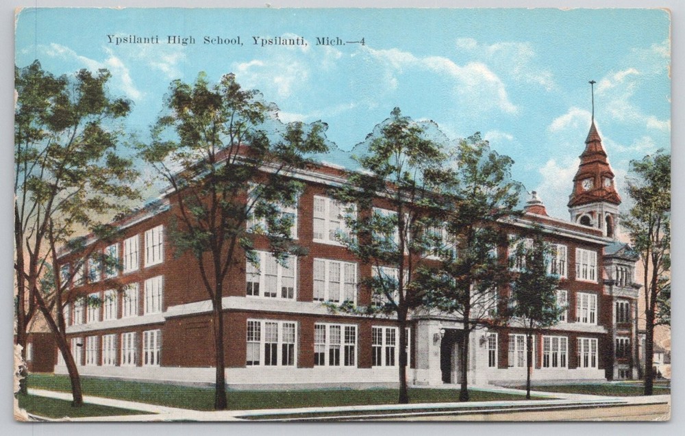 Ypsilanti High School Michigan Postcard E.C. Kropp Co. 1930s Architecture