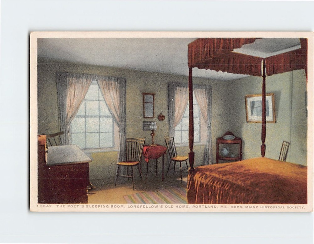 Postcard Poet's Sleeping Room Longfellow's Old Home Portland Maine USA