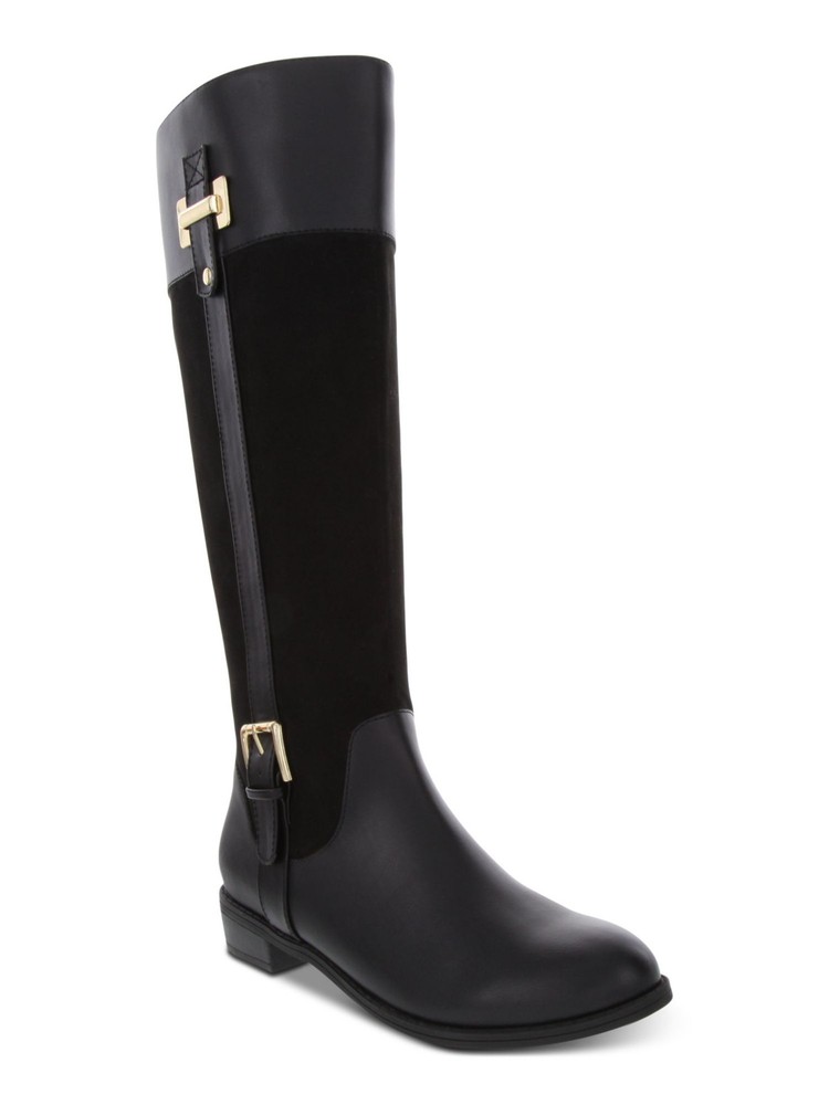 KAREN SCOTT Womens Black Buckled Strap Deliee 2 Block Heel Riding Boot 8 W WC