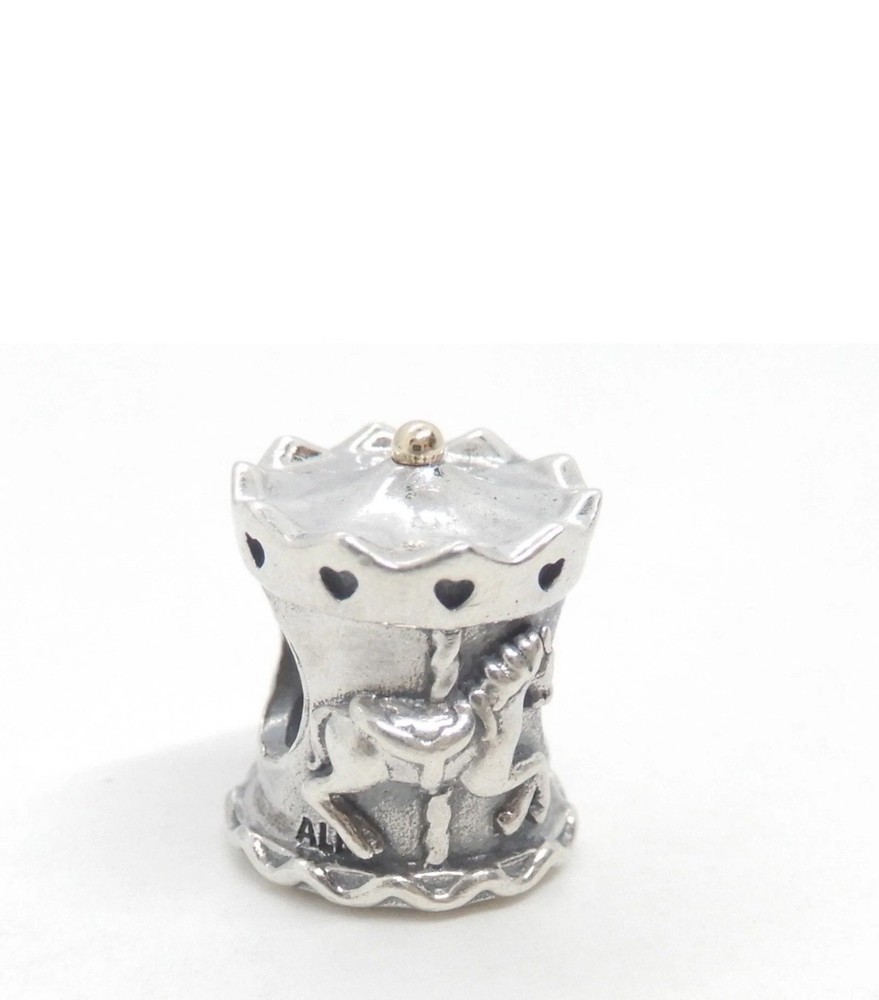 Retired Authentic Pandora 925 Silver/ 14K Gold Accent Carousel Charm 791236
