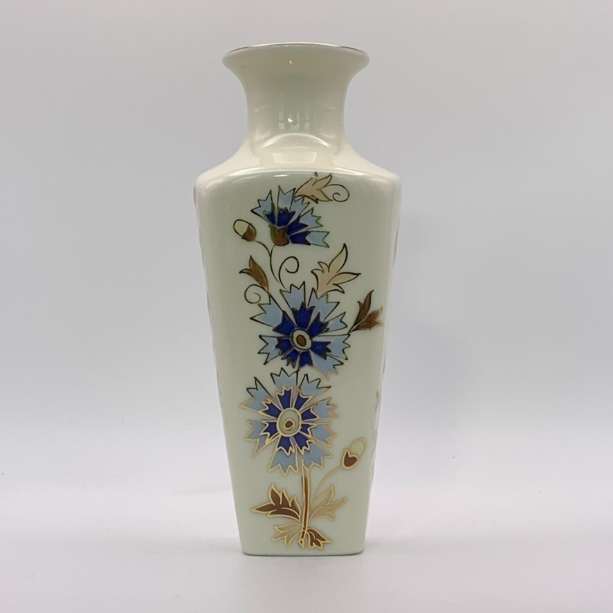 Zsolnay Porcelain Small Cornflower Vase Hand-Painted Trimmed in Gold Hungary