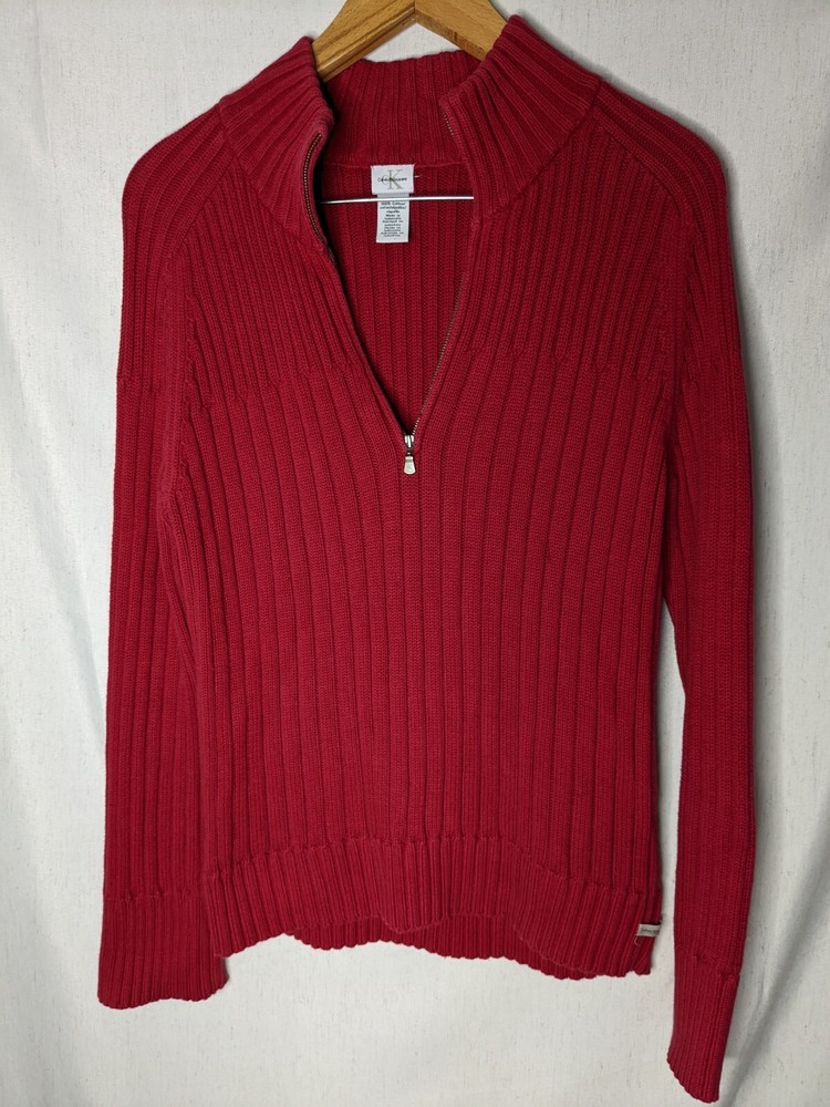 CALVIN KLEIN Ribbed Knit Women's Pullover Sweater Red Large