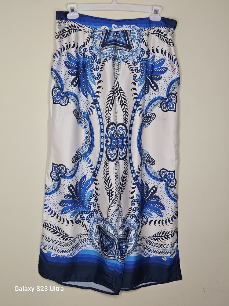 Cato Blue White Paisley Satin Wide leg Pants Women XL