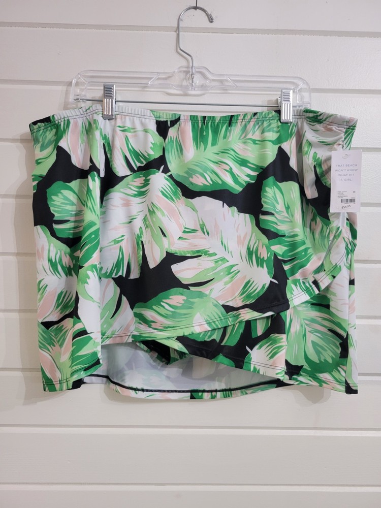 NWT Lane Bryant Swim Skirt Plus Size 20 Attached Bottom Green Black Tropical