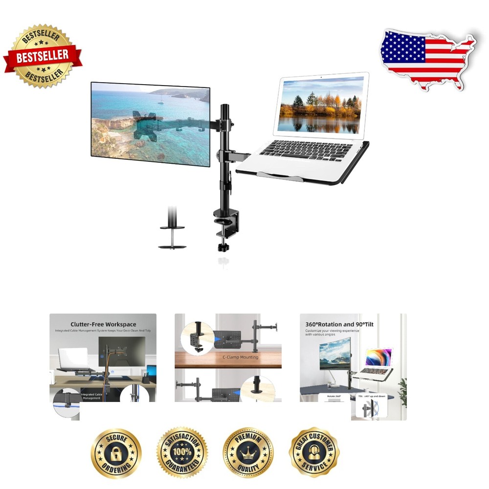 Detachable Laptop Tray with Adjustable Monitor Arm for Dual Space-Saving Setup