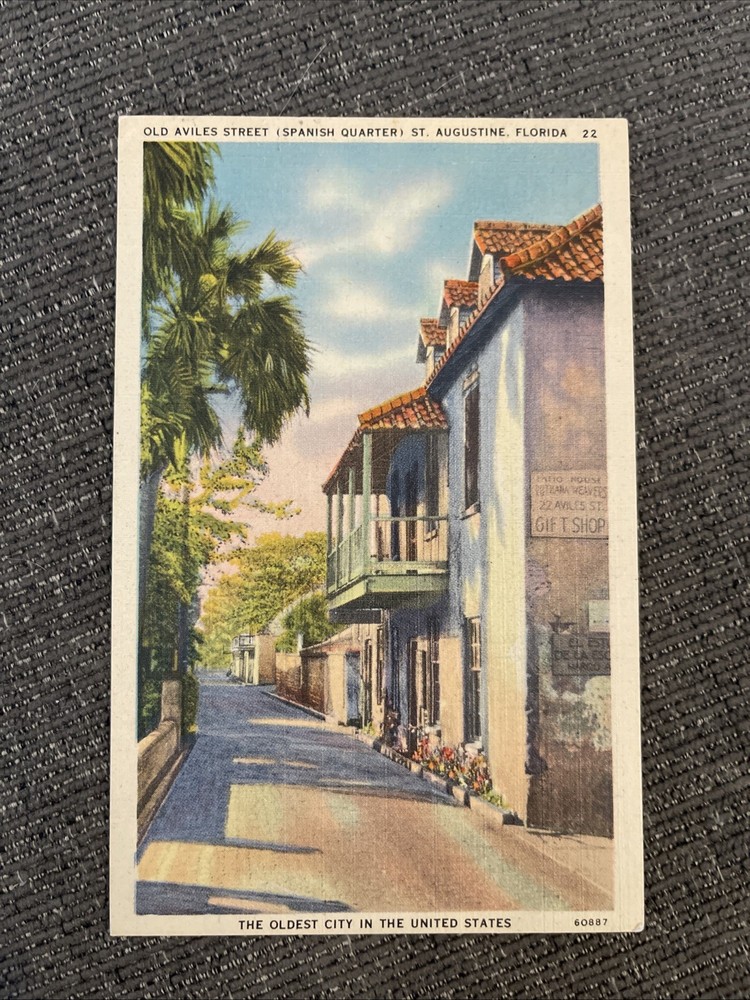 Vintage Linen Postcard St. Augustine, Florida~Old Aviles Street Spanish Quarter