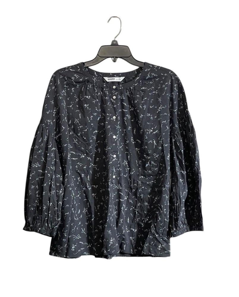 NWT  Sonoma Floral Top 2XL Pullover 1/2 Button Puff Sleeve Boho Cottagecore